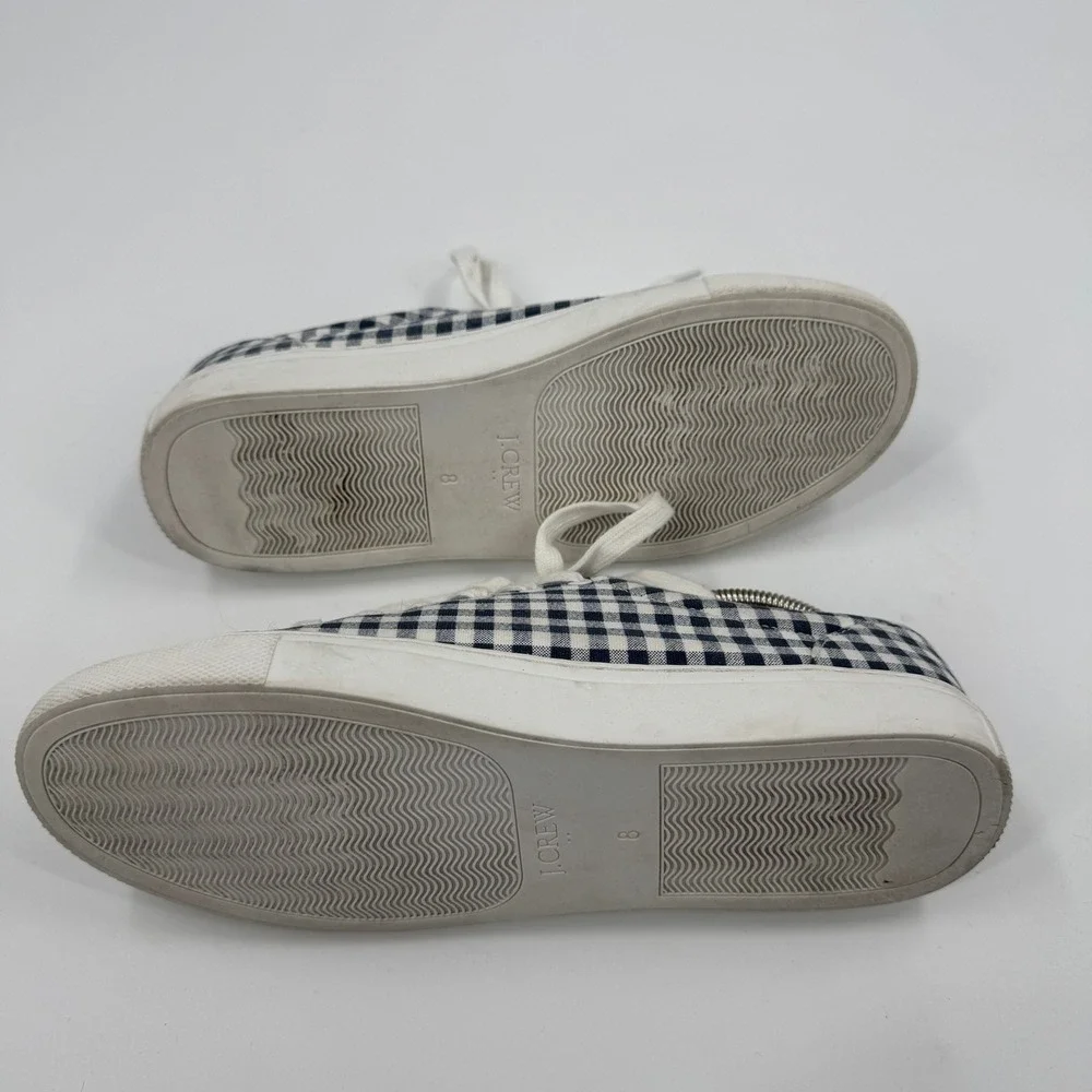 J.Crew Gingham Low Top‎ Sneaker Womens 8 Navy White Checkered BG338 Lace Up
